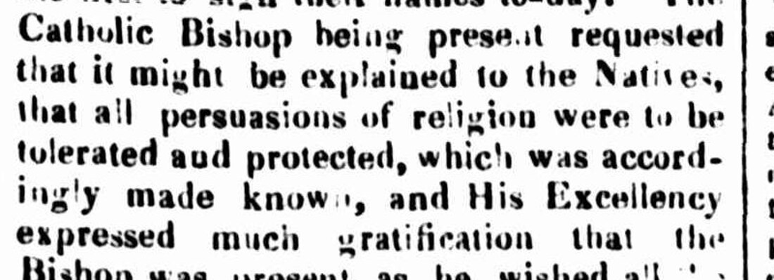 The Sydney Herald of 21 February 1840, the sentence reporting the Catholic Bishop's request, in original type